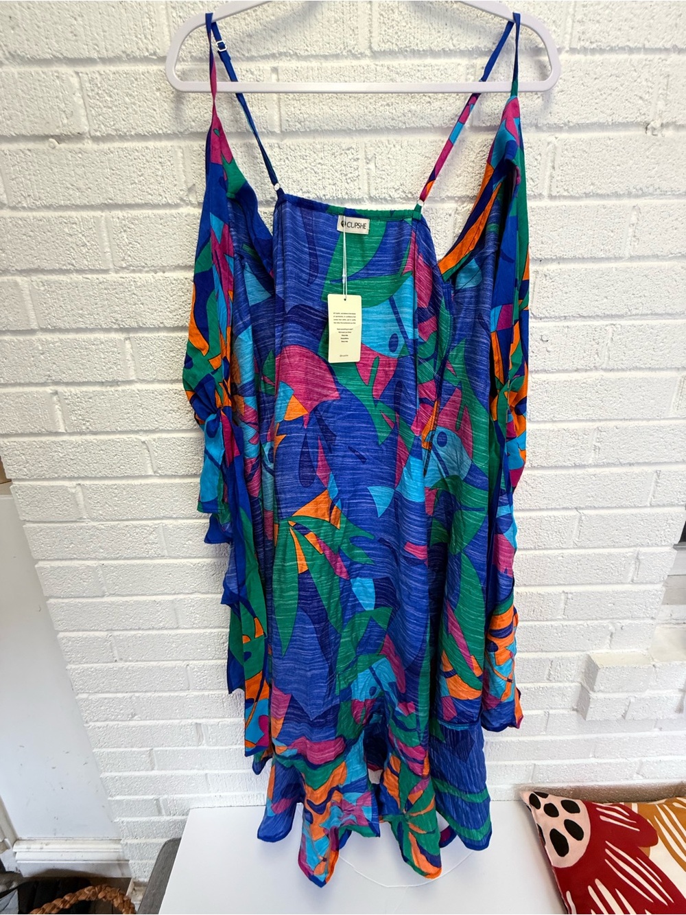 Cupshe Blue Green Orange Tropical Print Maxi Dress Cover Up - Picture 7 of 8